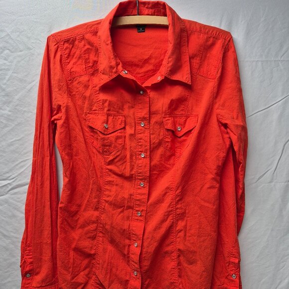 Guess Button-Down Top Long Sleeve Orange/Red size Medium - Picture 1 of 7